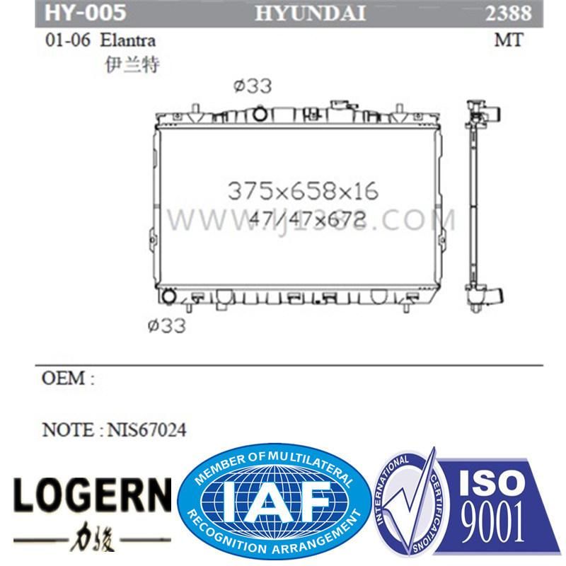 Hy-005 Auto Radiator for Hyundai 01-06 Elantra Mt