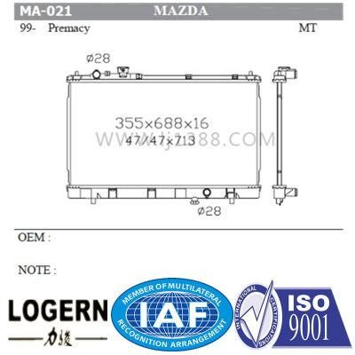 Car Vehicle Aluminum Radiator for Mazda Premacy&prime;99- Mt