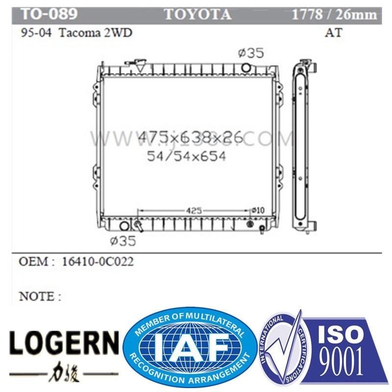Motorcycle Auto Radiator for Toyota Tacoma 2wd′95-04 at/PA26 Dpi: 1778