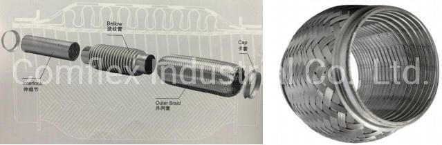 Exhaust Flexible Pipe with Inner/Outer Braid and Nipple, Stainless Steel Flexible Exhaust Pipe/Connectors~