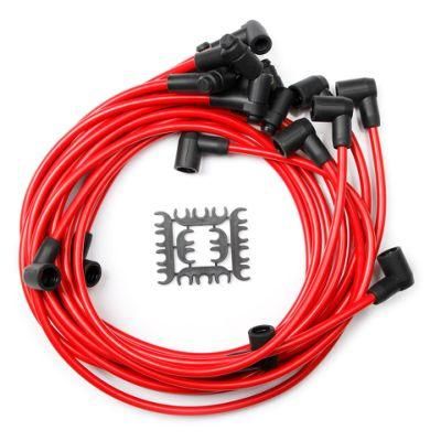 Universal Fit Spark Plug Wire Set 8mm Graphite Core with Red 90 Deg Boots
