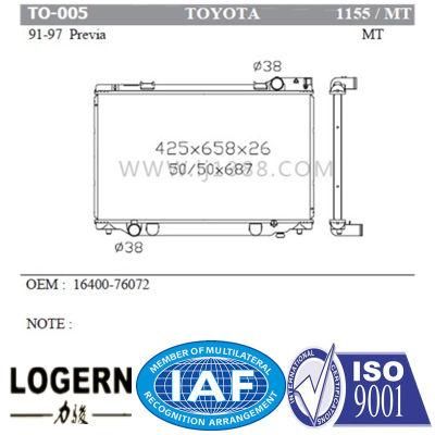 Car Part Auto Radiator for Toyota Previa&prime;91-97 Mt Dpi: 1155
