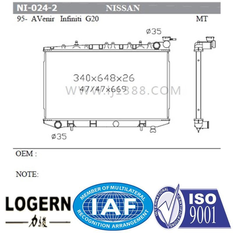Auto Radiator for Nissan Avenir/for Infiniti G20′95- Mt