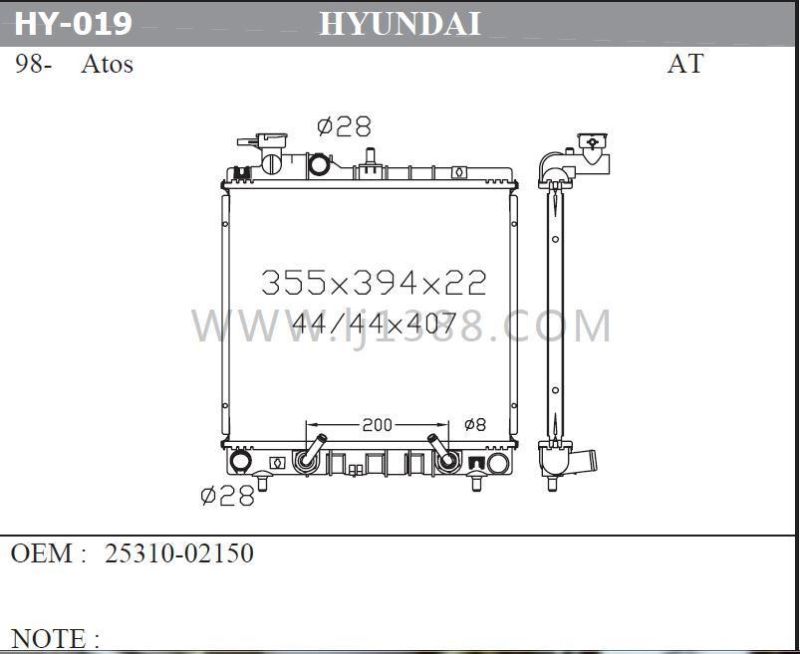 Auto Aluminum Radiator for Hyundai Atos′ 99-00′at (OEM: 25310-02150)