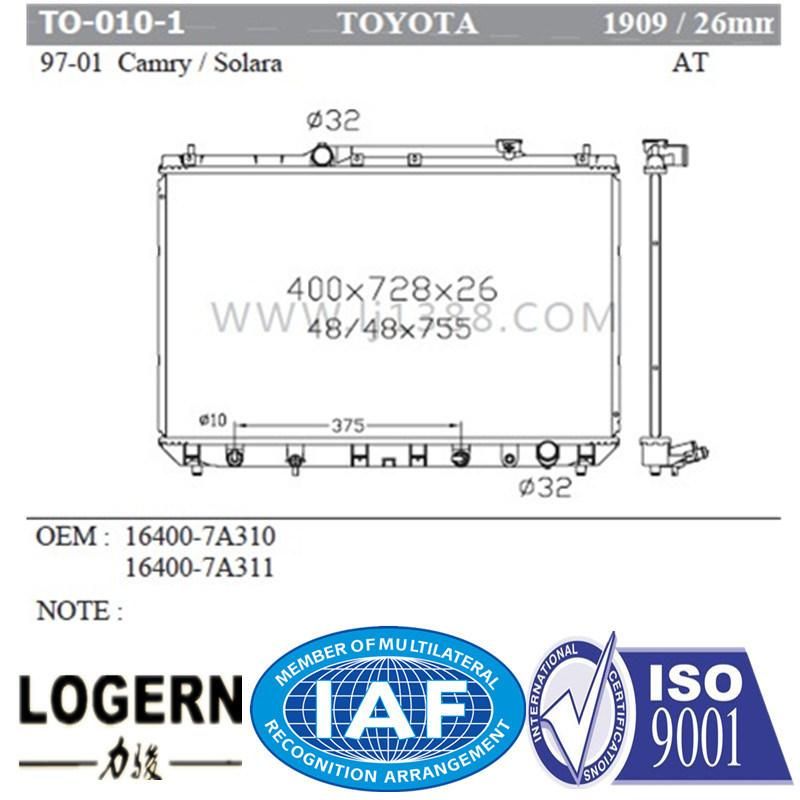 to-010-1 Auto Spare Car Radiator for Toyota Camry/Solara′97-01 at Dpi: 1909