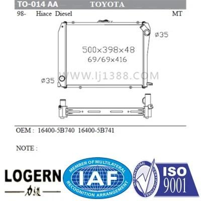Auto Motorcycle Parts Radiator for Toyota Hiace Diesel&prime;98- Mt/PA48