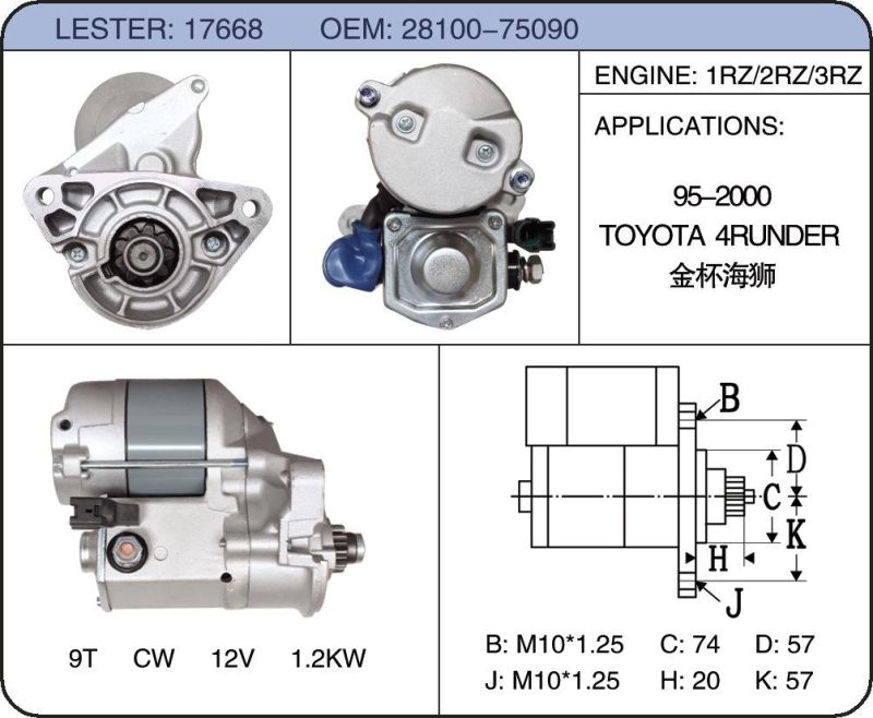 Engine Parts Auto Starter for Toyota 28100-75090 28100-75190 28100-75130 28100-75070 28100-75130