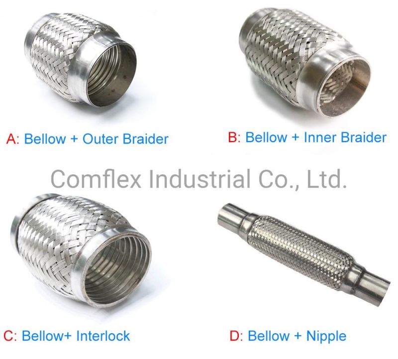SUS201/SUS304 Auto Exhaust Flex Bellows, Exhaust Flexible Pipe Connector with Nipple^