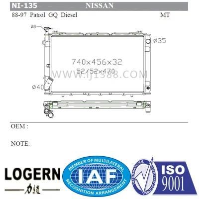 Water Cool Auto Radiator for Nissan 88-97 Patrol Gq Diesel/Mt