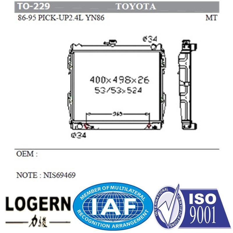 Motorcycle Radiator for Toyota Pick-Up2.4L Yn86′86-95 Mt Dpi: 945