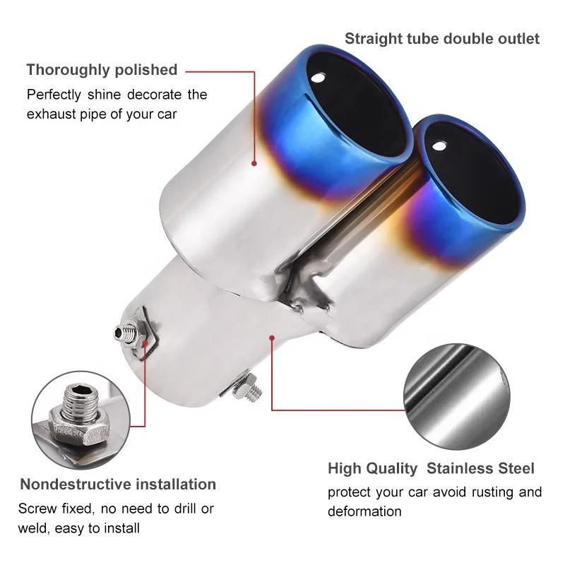 Stainless Steel 58 mm Inlet Double Outlet Exhaust Muffler Car Exhaust Tips Universal