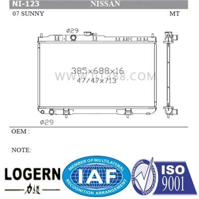 Auto Assy Radiator for Nissan Sunny&prime;07- Mt 21460-95foc