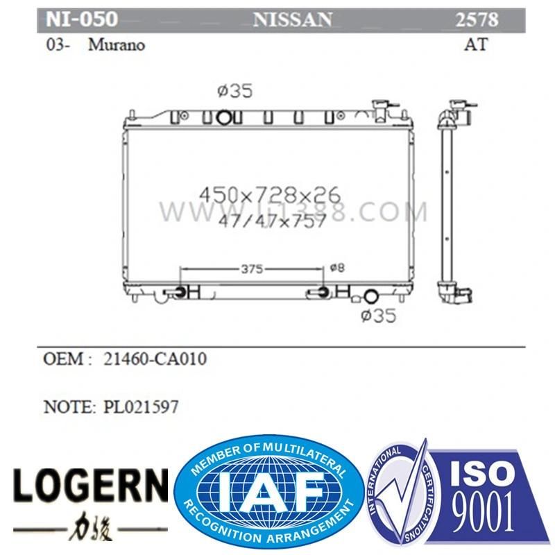 High Quality Radiator for Nissan Murano′03 Dpi 2578