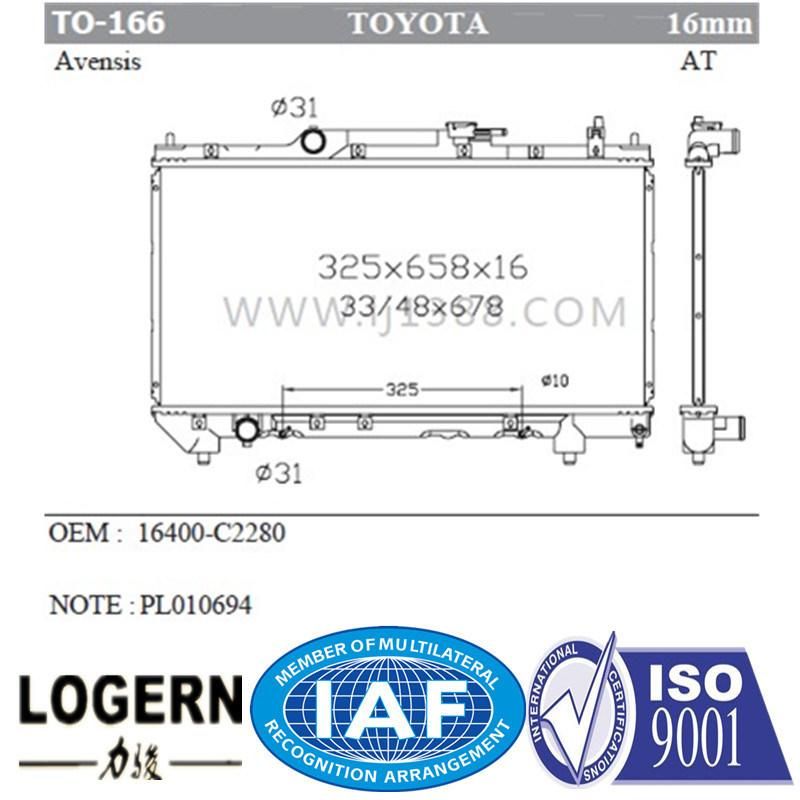 Brazed Auto Aluminum Radiator for Toyota Avensis′97-00 at/PA16