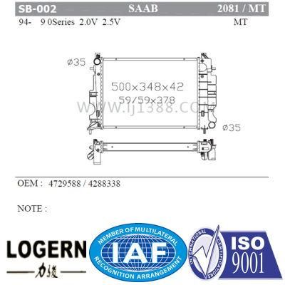 Aluminum Auto Radiator for Saab 94- 9 Series Mt Dpi: 2081