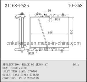 Auto Radiator for Toyota Hiace&prime; 05 2k (G) Mt 31168 (TO-358)