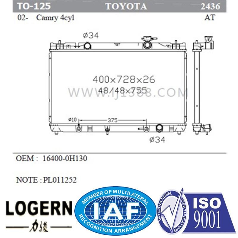 to-125 Car Part Auto Radiator for Toyota Camry 4cyl′02- at/PA26 Dpi: 2436