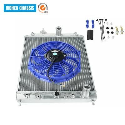 Cooling System Auto Parts 3 Row Aluminum Radiator +12&quot; Push Pull Fan Fit 1992-2000 Civic Eg Integra Blue