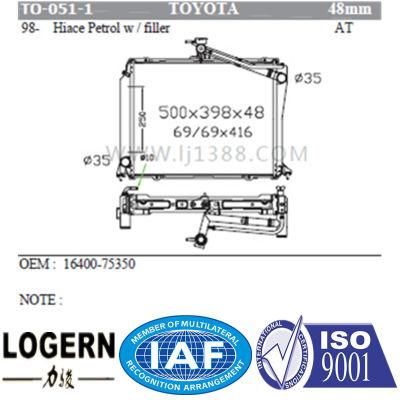 Mechanical Auto Car Radiator for Toyota Hiace Petro W/Filler&prime;98- at/PA48