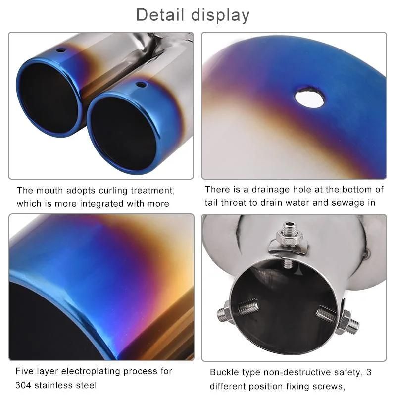 Stainless Steel 58 mm Inlet Double Outlet Exhaust Muffler Car Exhaust Tips Universal