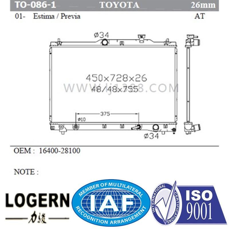 Cooling System Car Radiator for Toyota Estima/Previa′01- at