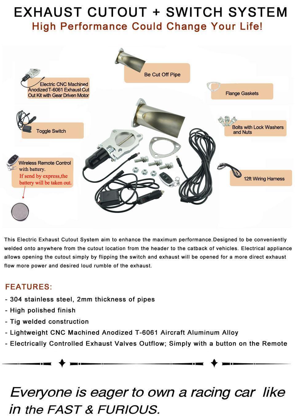 2.5 Inch Remote Control Electric Exhaust Cutout Valve Kit