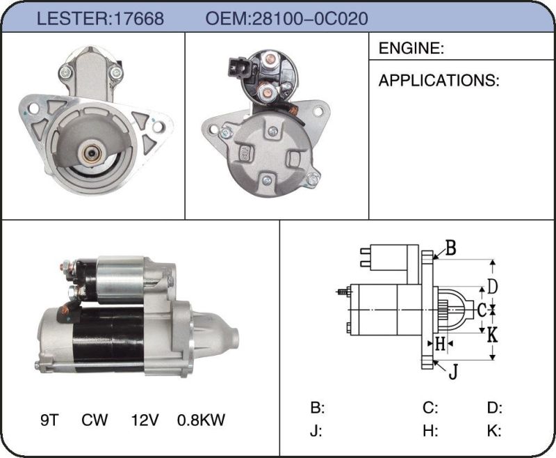 Auto Parts Electric Starter Motor for Toyota OEM 28100-75150 28100-0c020