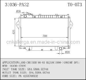 Auto Radiator for Toyota Land Cruiser 90-93 Mt 31036 (TO-333/073/074)