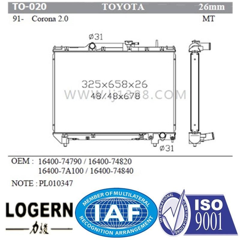 to-020 Japan Car Aluminum Radiator for to-020 Corolla′91- Mt