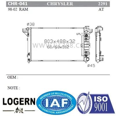 Chr-041 Auto Cooling Radiator for Chrysler Ram&prime;98-02 at Dpi 2291
