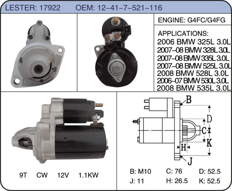 Auto Car Starter Motor for BMW 12-41-7-521-116