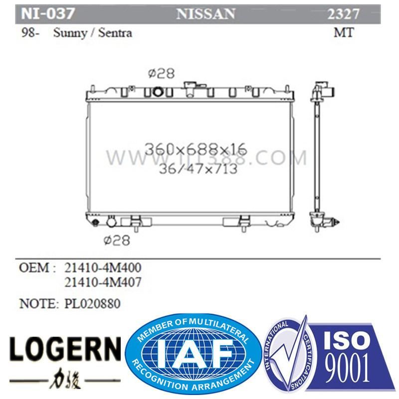 Automobile Radiator for Nissan Sunny/Sentra′98-00 Mt Dpi: 2327