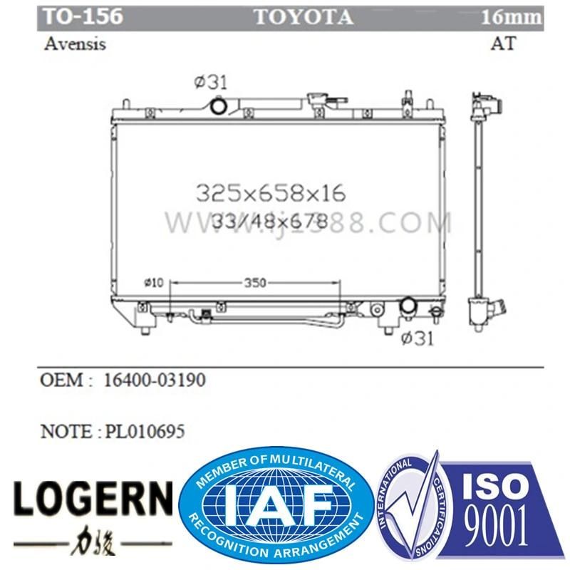 Car Cooling System Radiator for Toyota Avensis′00-01 at/PA16