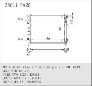 Radiator for Renault 38011