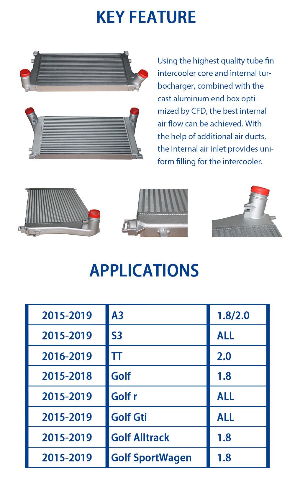 Intercooler Auto Cooling Systems Manufacturers for A3 S3 VW Golf 7 Gti R Mk7 1.8t 2.46t