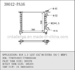 Radiator for Renault 38012