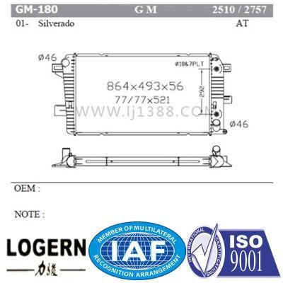 Auto Mechanical Aluminum Radiator for GM- Silverado&prime;01- at Dpi 2510/2757