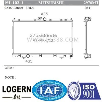 Mechanical Car Radiator for Mitsubishi Lancer 2.4L4&prime;02-07 Mt Dpi: 2970