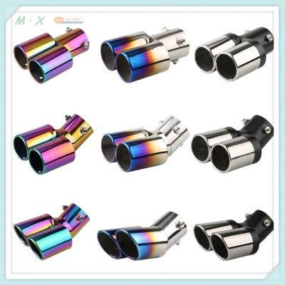 OEM Universal Double Car Exhaust Stainless Steel Rear Muffler Tip Tail Throat Exhaust Tips Pipes Inlet 63mm, Double Pipes,