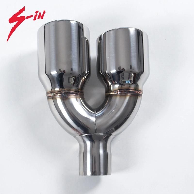 Car Exhaust Dual Outlet Muffler Glossy Exhaust Tip Staggered End