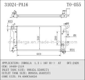 Radiator for Toyota Corolla 1.3I 16V at 31024 (TO-055/56)