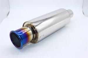 Exhaust Muffler, Universal Stainless Steel Exhaust Burnt Tip Pipe 14.8 Inches Length, 2 Inches Inlet 3 Inches Outlet, Neo Chrome