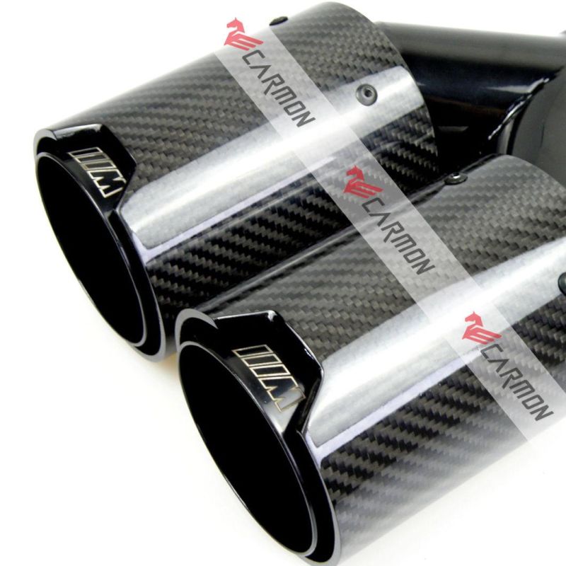 Double Outlet Gloss Twill Weave Carbon Fiber for BMW Exhaust Tip with Gloss Black SUS 304 Inner Pipe