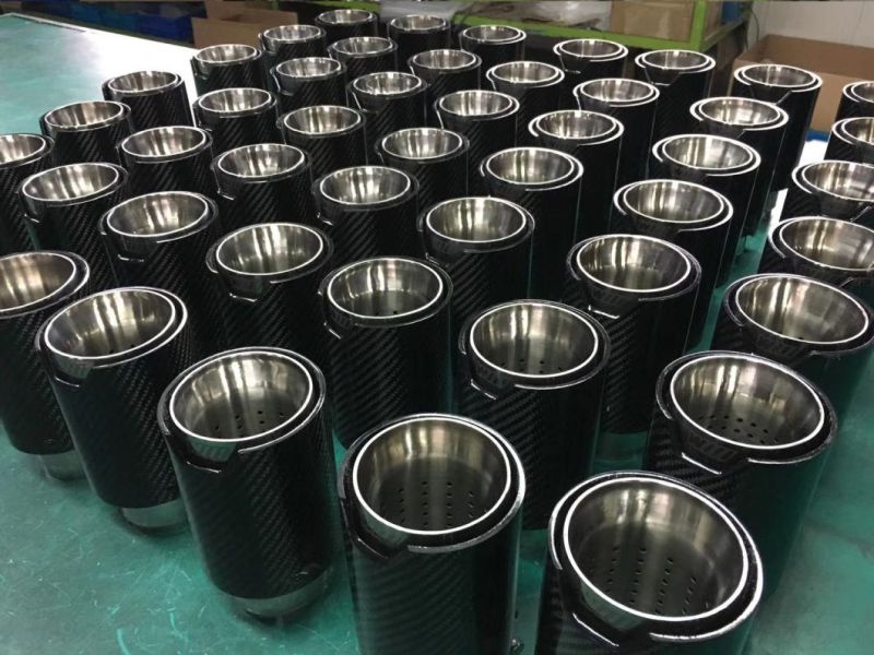 Clamp-on Car Univesal Matte Carbon Fiber Ak Exhaust Tips with Sand Blasting Inner Pipe