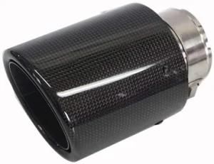 Glossy Carbon Fiber Muffler Pipes Exhaust Tips with Mirror Polishing Stainless Steel Rolled Edge, Inlet 63mm (2.5inches) Outlet 89mm (3.5inches)