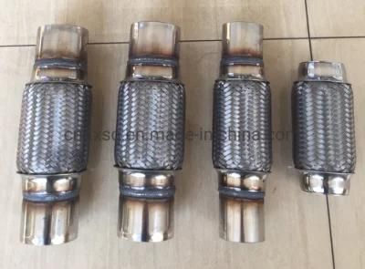 Full SS304 Doule Braid Exhaust Flexible Pipe with Polished Nipples 2&quot;X8&quot;X12&quot;