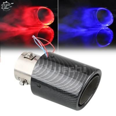 Carbon Fiber Red Blue LED Light Exhaust Muffler Exhaust Pipe