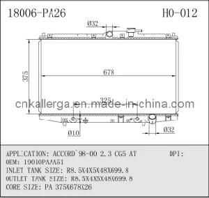 Auto Radiator for Honda Accord`2.3 Cg5 at 18006 (HO-012)