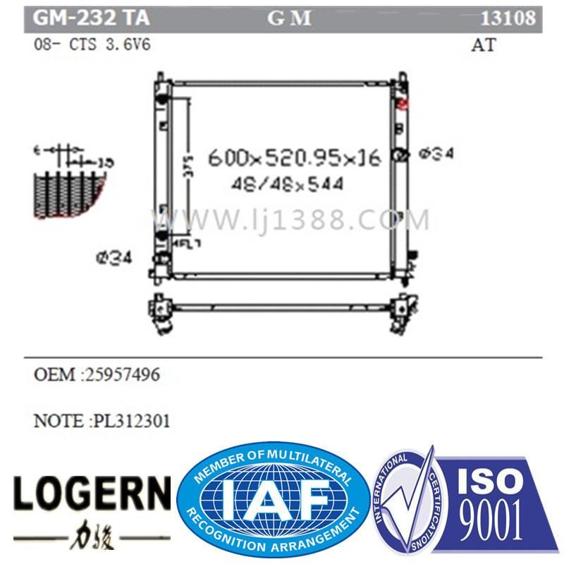 GM-232ta Automobile Part Radiator for Cts′08- at Dpi 13108
