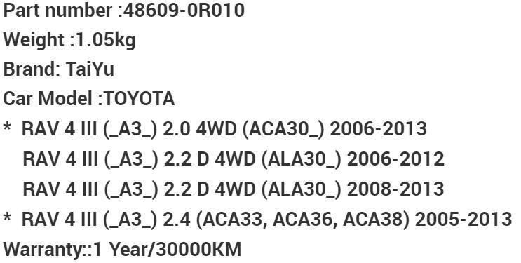 Car Parts Rubber Strut Mount 48609-0r010 for 06-13 Toyota RAV4 III Aca30